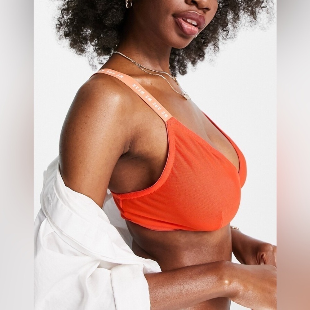 We Are We Wear Fuller Bust mesh triangle bra in red / orange Size 2X NEW